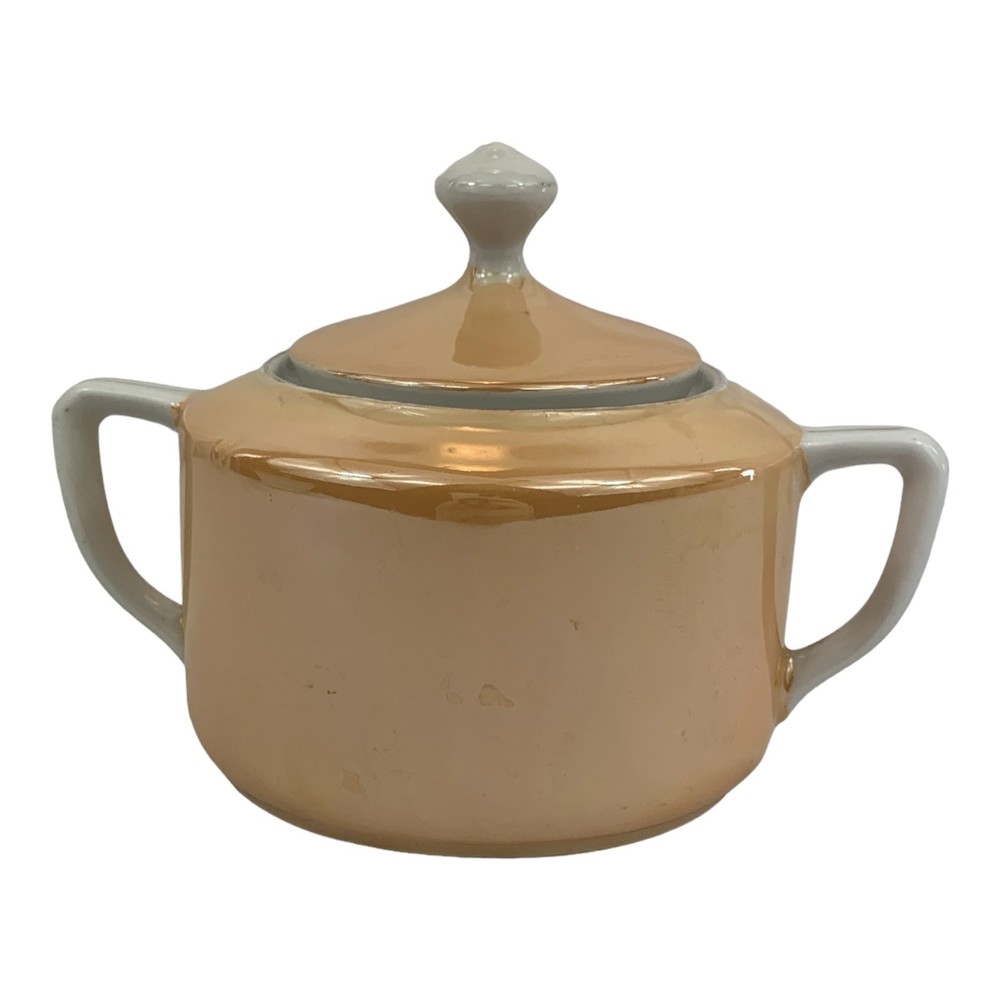 Vintage Orange Lusterware Sugar Bowl Gold Trim with Lid Made in Germany
